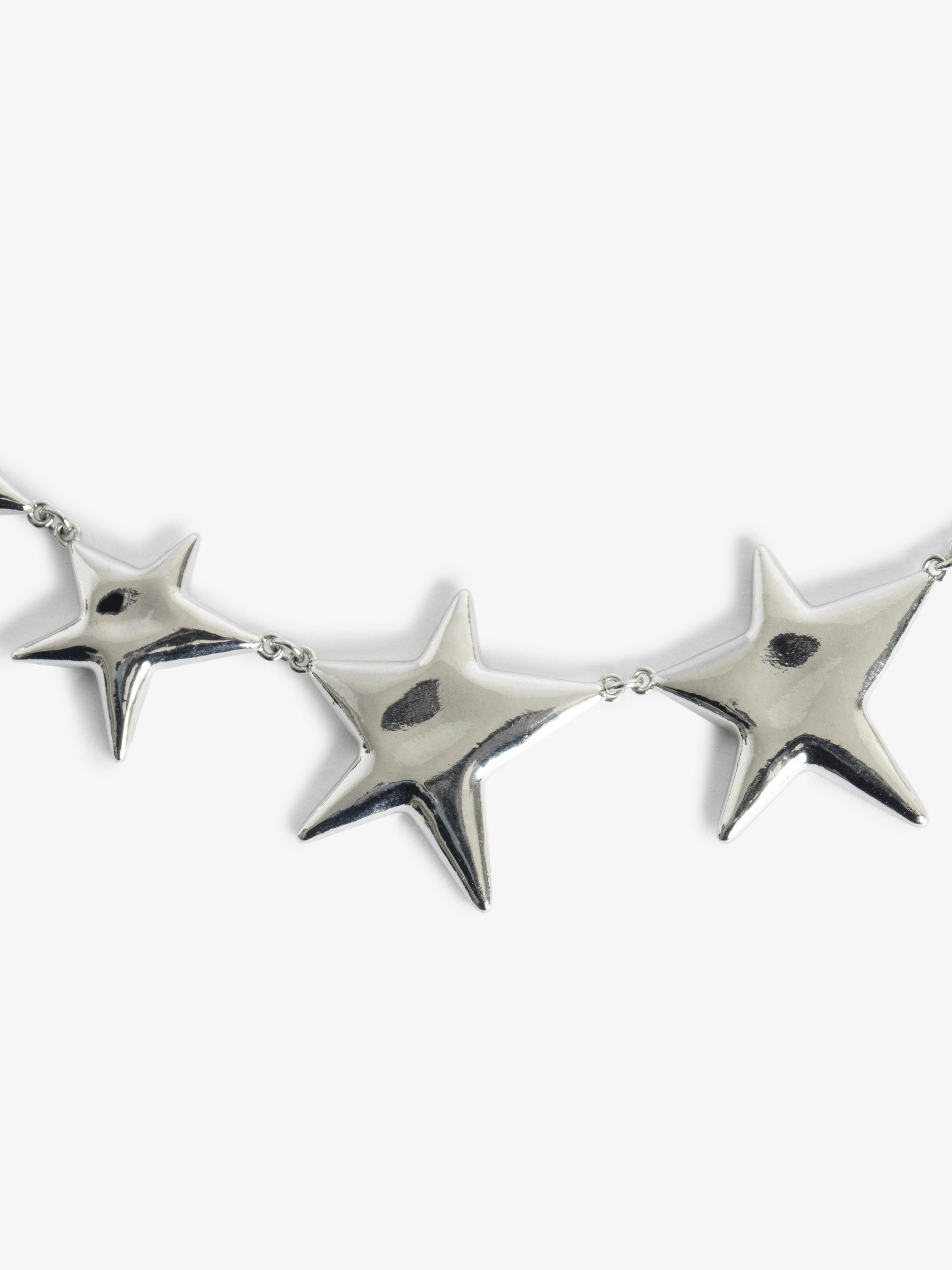 Rock Star Single Necklace - Silver-toned brass star choker necklace.